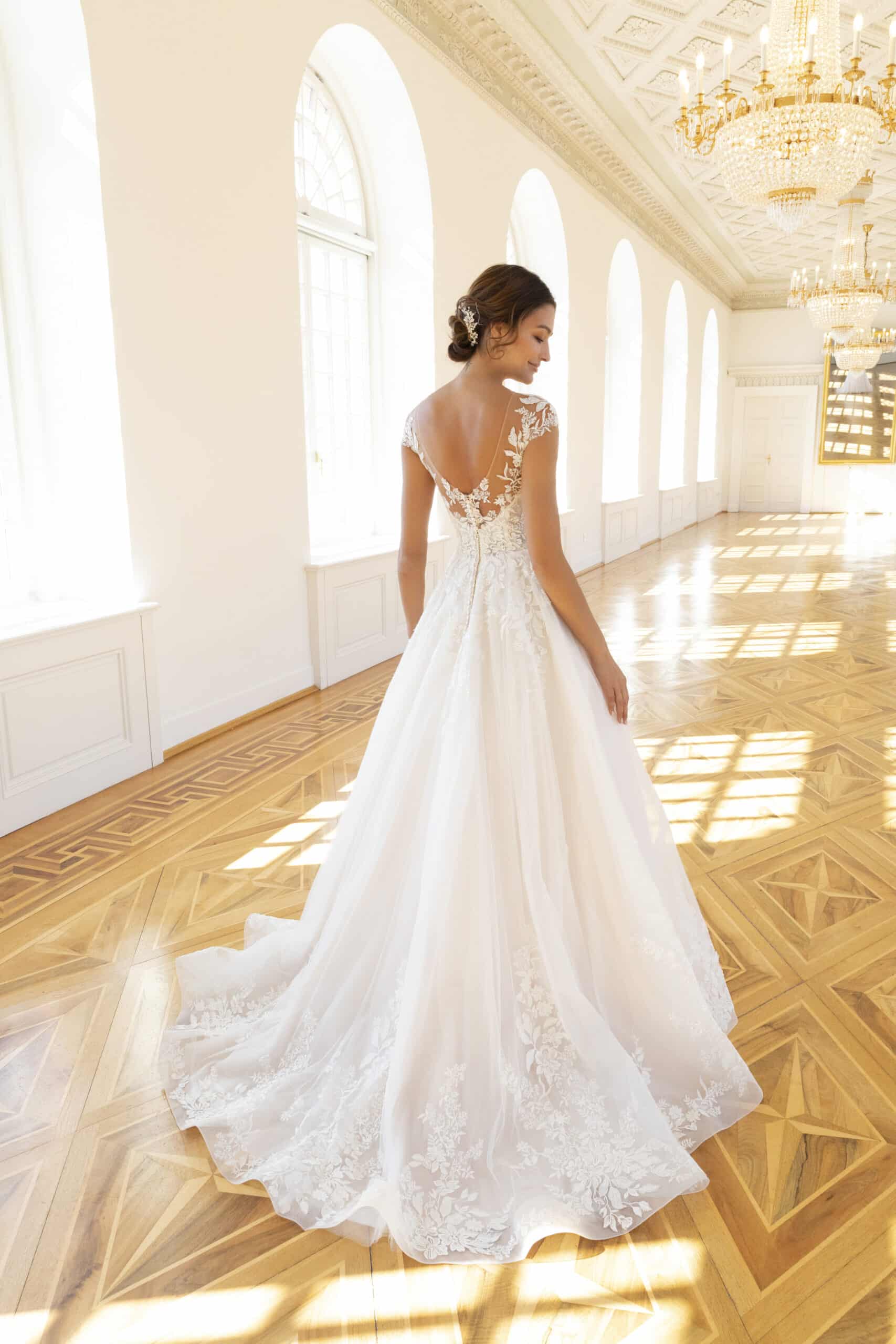 50662 DeLuxe Lisa Donetti bei VeRina Brautmoden in hille Rothenuffeln Hochzeitskleid Brautkleid Tüllkleid Spitze tiefer Ausschnitt Schleppe Tattoospitze1