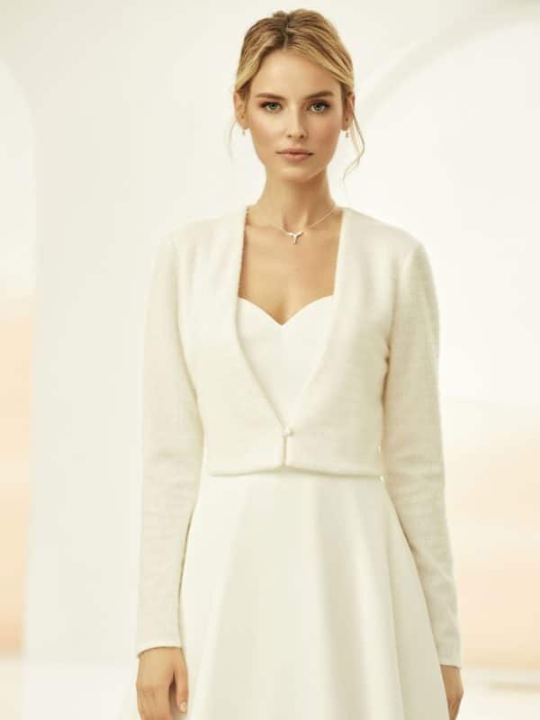 Bolero E 317 Bianco Evento bei VeRina Brautmoden in Hille Rothenuffeln Wolle ivory creme Jacke