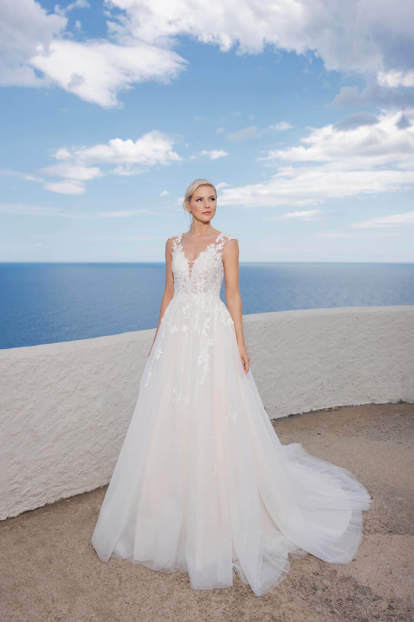 B2404 Amera Vera Brautkleid bei VeRina Brautmoden in Hille Rothenuffeln Tüllkleid breite Träger runder Rückenausschnitt Spitze Glitzer