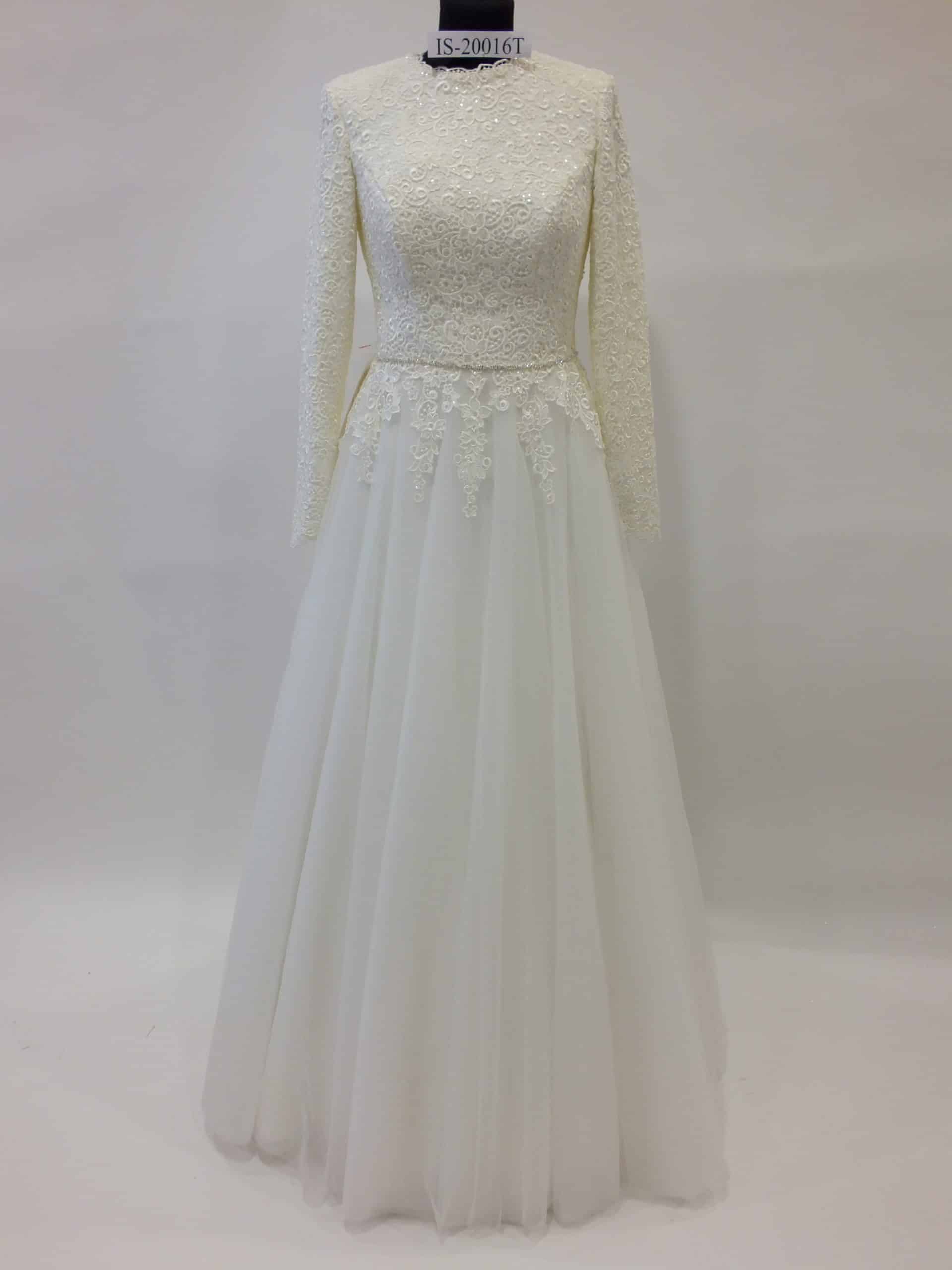 IS 20016T Mode de pol Brautkleid bei VeRina Brautmoden in Hille Rothenuffeln hochgeschlossen Tüll Glitzergürtel ivory langarm