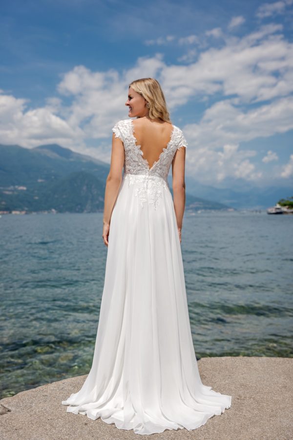 Vera Nova VN61 Brautkleid Umstandskleid Chiffon Träger tiefer Rückenausschnitt Spitze Blätterspitz V Ausschnitt (3)