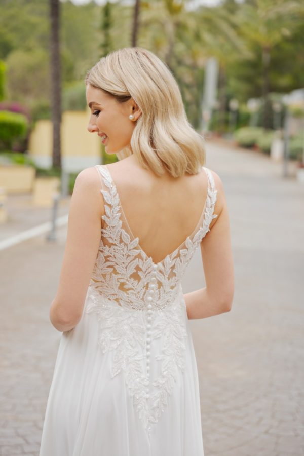 bs524 Umstandskleid Fashion Queen bei VeRina Brautmoden in Hille Rothenuffeln Chiffonkleid Schleppe Blätterspitze brauner Tüll v Ausschnitt (3)