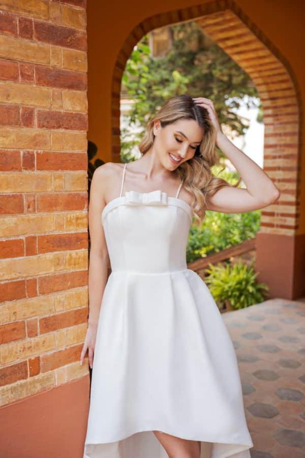mgb226 Brautkleid Fashion Queen Miss beautiful bride bei VeRina Brautmoden in Hille Rothenuffeln kurz Schleifchen Spaghettiträger Standesamt (2)