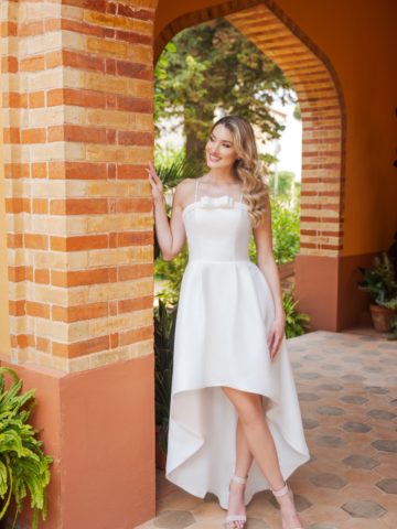 mgb226 Brautkleid Fashion Queen Miss beautiful bride bei VeRina Brautmoden in Hille Rothenuffeln kurz Schleifchen Spaghettiträger Standesamt