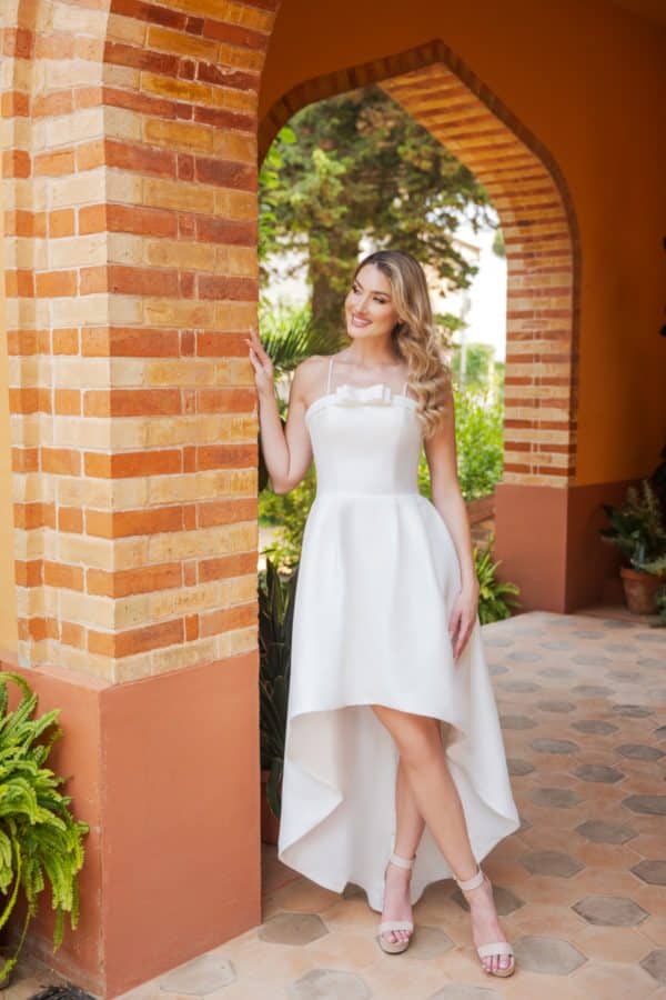mgb226 Brautkleid Fashion Queen Miss beautiful bride bei VeRina Brautmoden in Hille Rothenuffeln kurz Schleifchen Spaghettiträger Standesamt