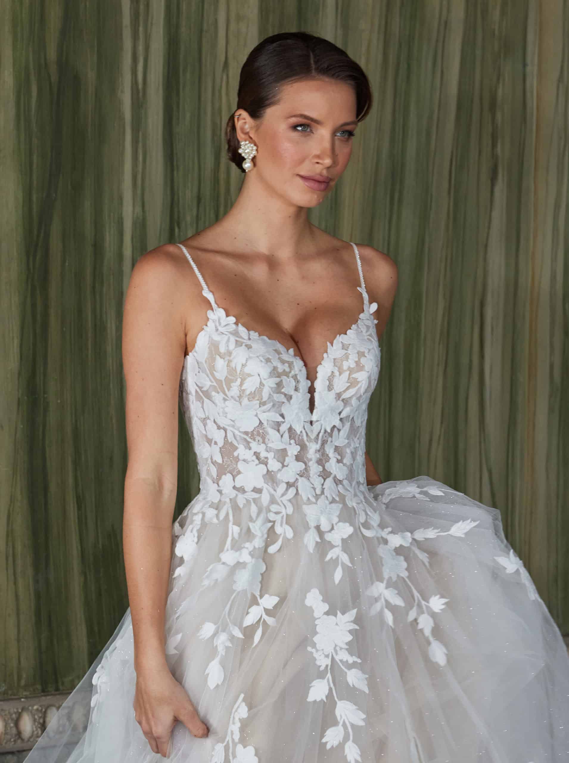 50921 Diane legrand Brautkleid bei VeRina Brautmoden in Hille Rothenuffeln A Linie Tüll matte fließende Spitze Spaghettiträger (1)