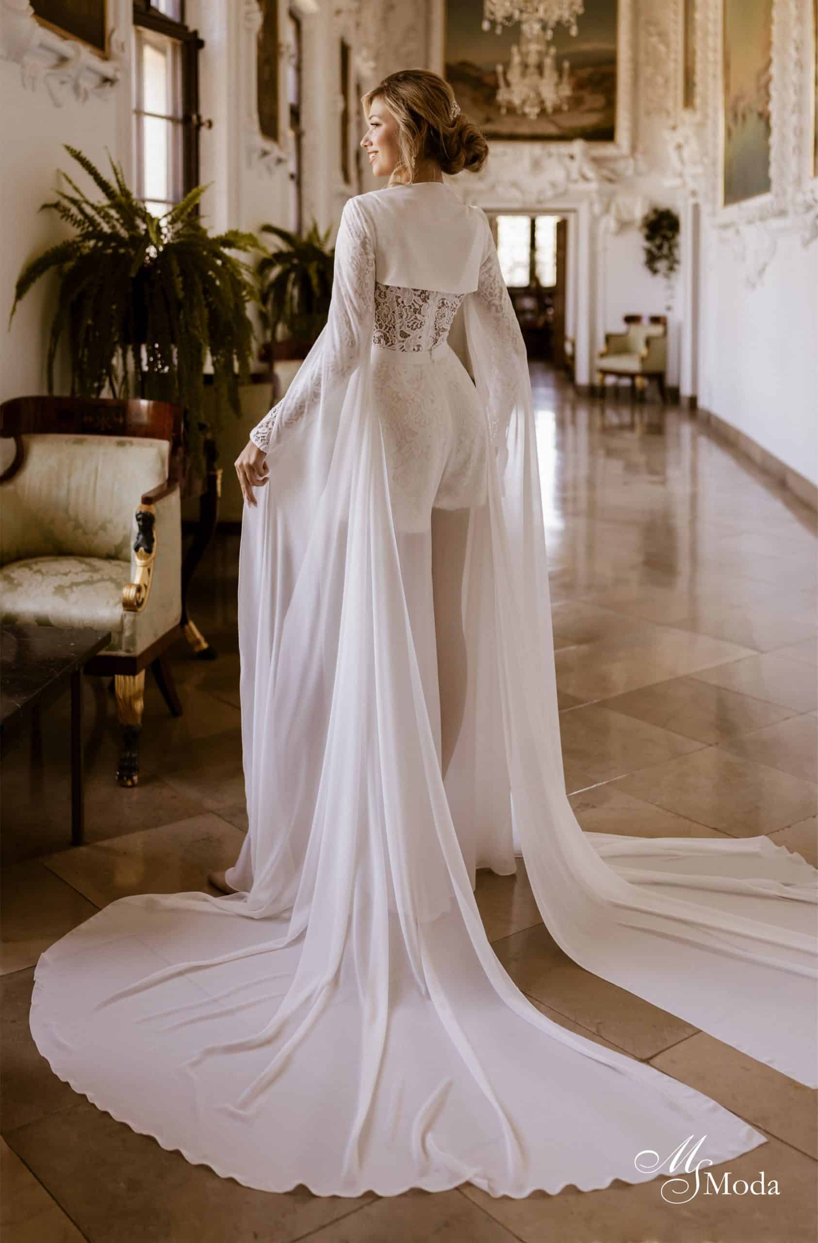 Jumpsuit Isabella MS Moda bei VeRina Brautmoden in Hille Rothenuffeln 3Teilig Chiffonhose lang Kurzer Spitzenjumpsuit Bolero mit langen Ärmel Chiffon (1)