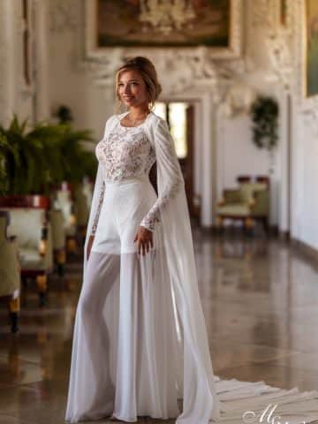 Jumpsuit Isabella MS Moda bei VeRina Brautmoden in Hille Rothenuffeln 3Teilig Chiffonhose lang Kurzer Spitzenjumpsuit Bolero mit langen Ärmel Chiffon (2)