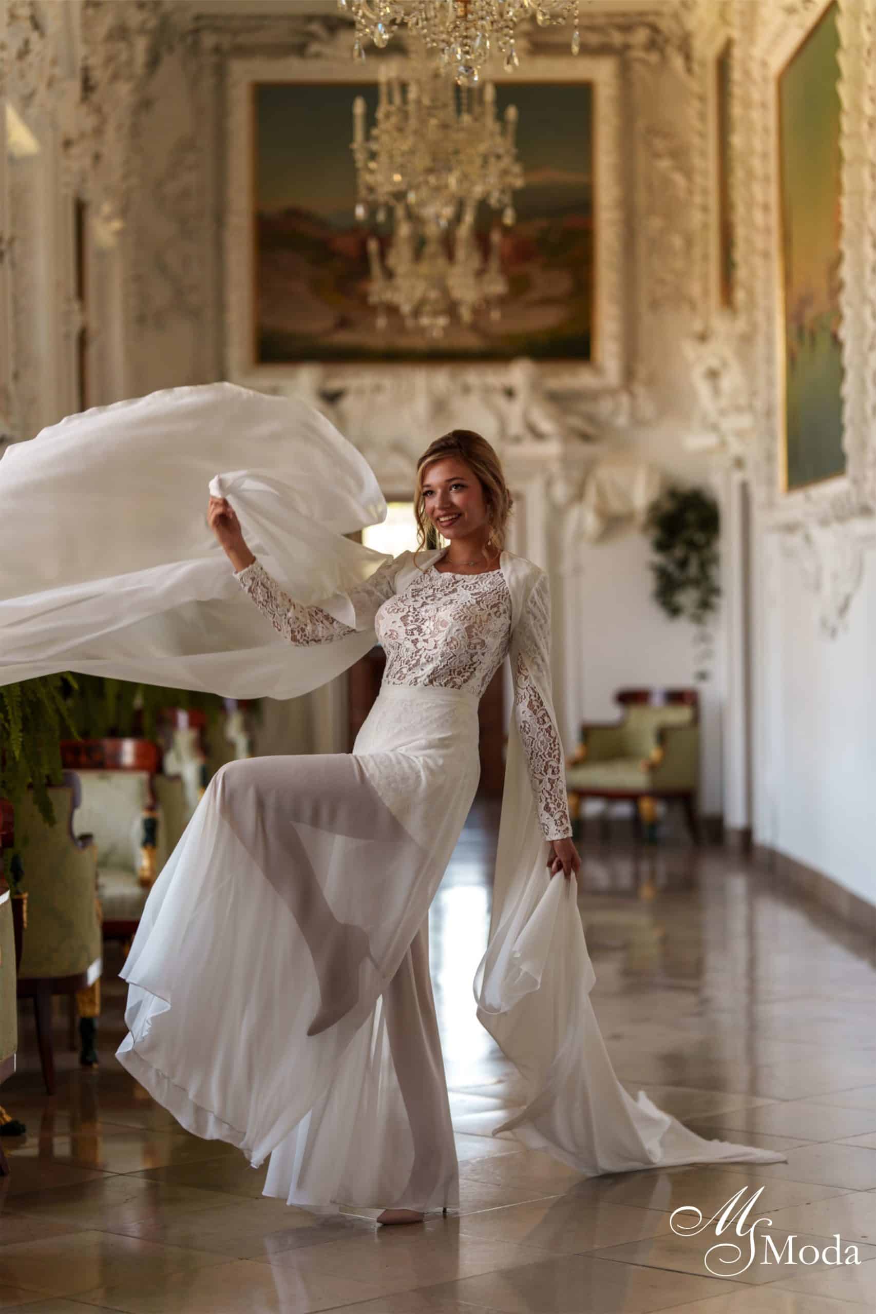 Jumpsuit Isabella MS Moda bei VeRina Brautmoden in Hille Rothenuffeln 3Teilig Chiffonhose lang Kurzer Spitzenjumpsuit Bolero mit langen Ärmel Chiffon (4)