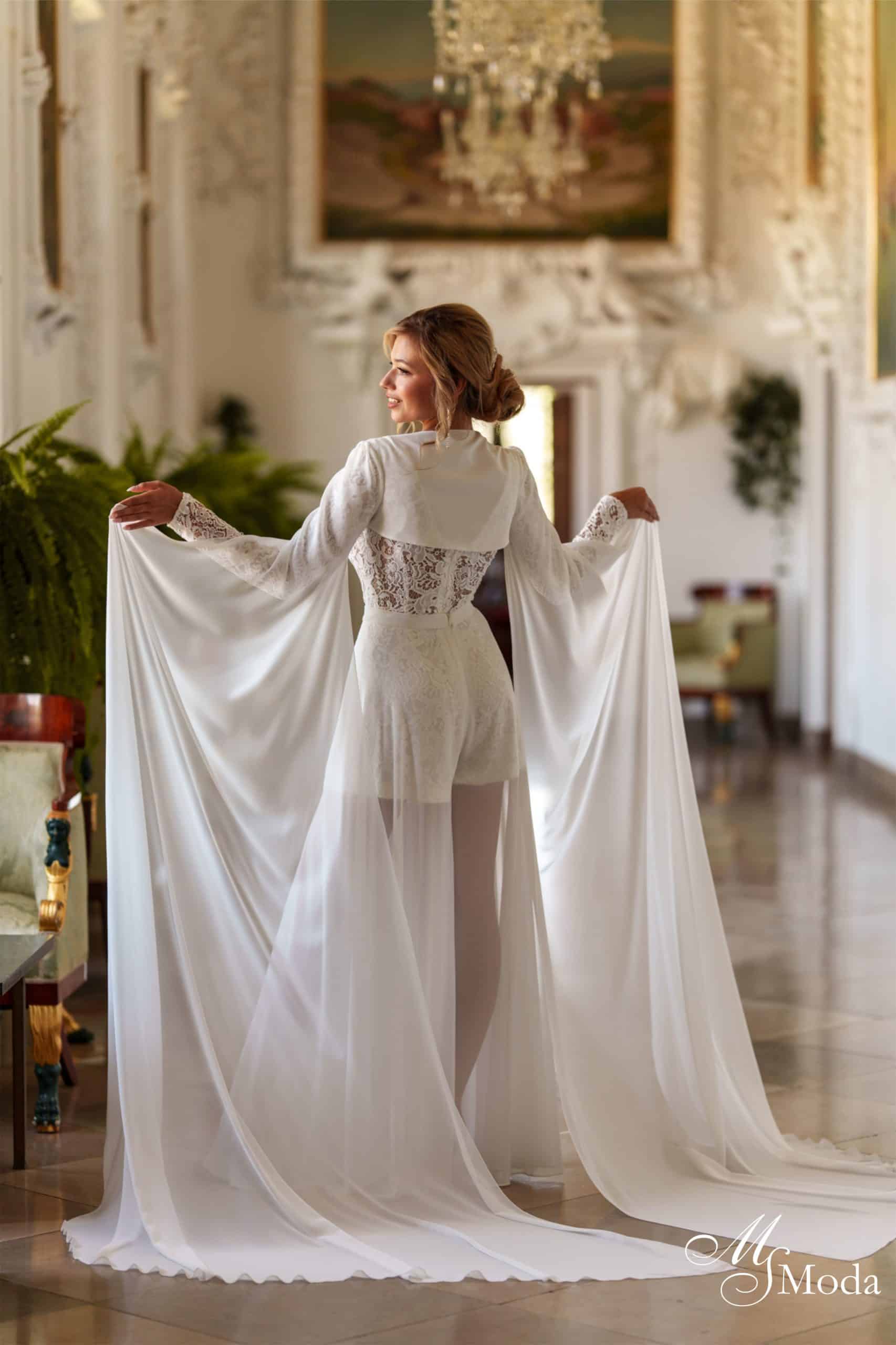 Jumpsuit Isabella MS Moda bei VeRina Brautmoden in Hille Rothenuffeln 3Teilig Chiffonhose lang Kurzer Spitzenjumpsuit Bolero mit langen Ärmel Chiffon (5)