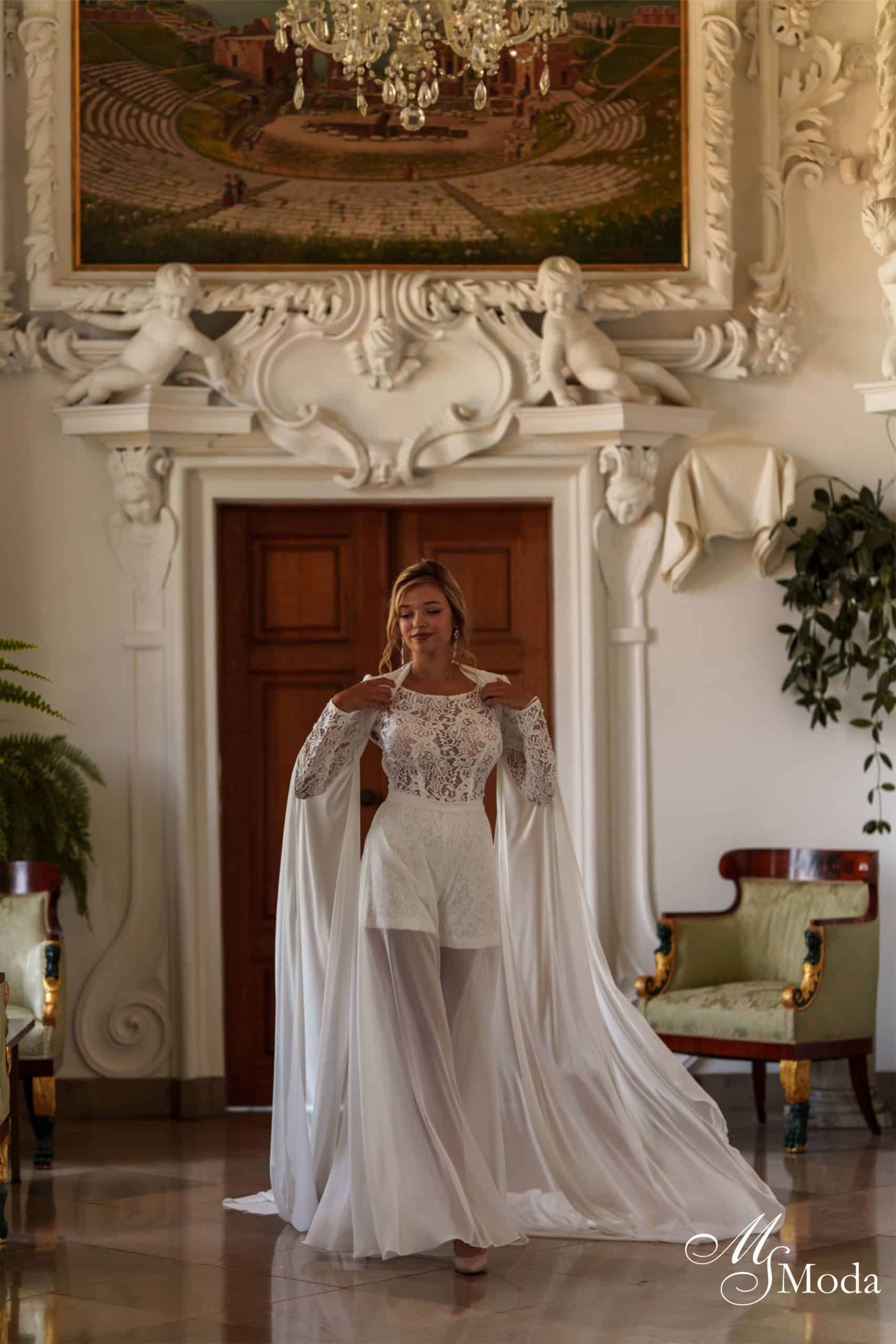 Jumpsuit Isabella MS Moda bei VeRina Brautmoden in Hille Rothenuffeln 3Teilig Chiffonhose lang Kurzer Spitzenjumpsuit Bolero mit langen Ärmel Chiffon (6)