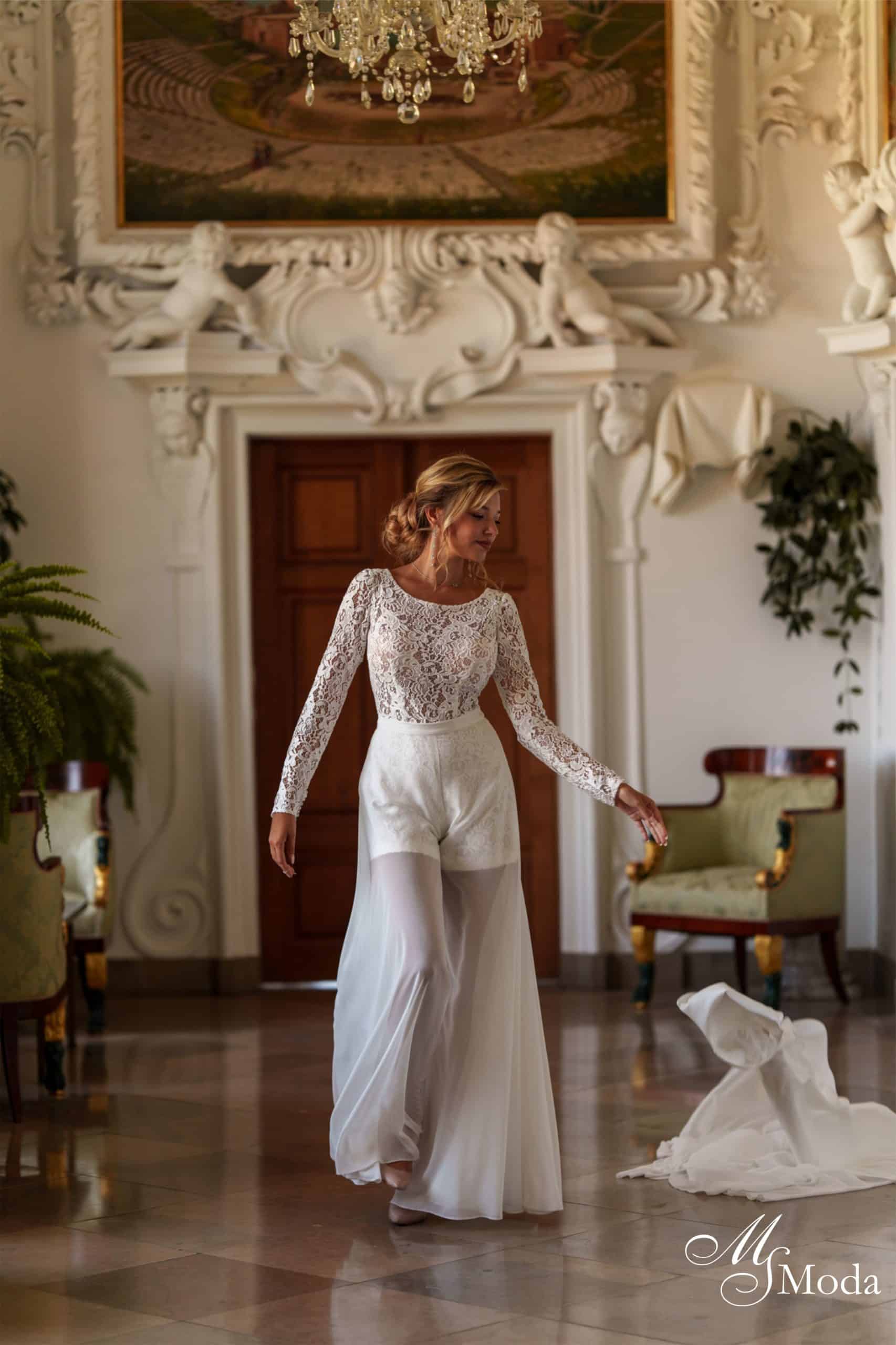 Jumpsuit Isabella MS Moda bei VeRina Brautmoden in Hille Rothenuffeln 3Teilig Chiffonhose lang Kurzer Spitzenjumpsuit Bolero mit langen Ärmel Chiffon (7)