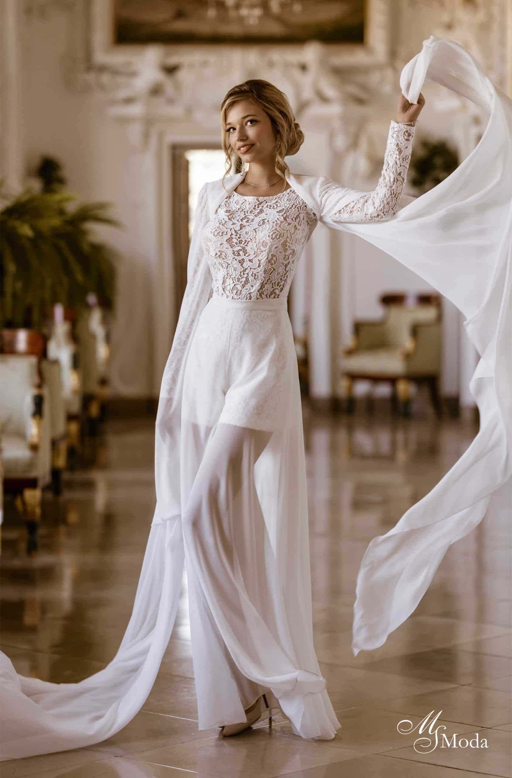 Jumpsuit Isabella MS Moda bei VeRina Brautmoden in Hille Rothenuffeln 3Teilig Chiffonhose lang Kurzer Spitzenjumpsuit Bolero mit langen Ärmel Chiffon (9)